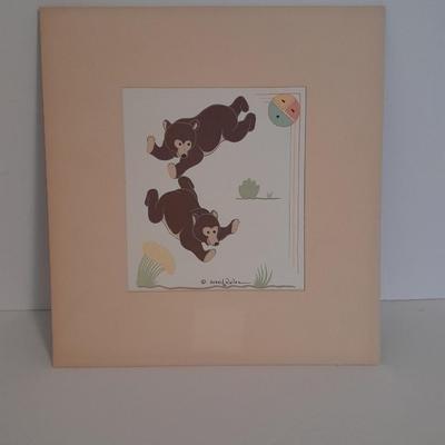 Vintage Gerald Nailor Navajo Artist Silkscreen Bear Cubs Playing Silkscreen Replica