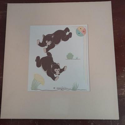 Vintage Gerald Nailor Navajo Artist Silkscreen Bear Cubs Playing Silkscreen Replica