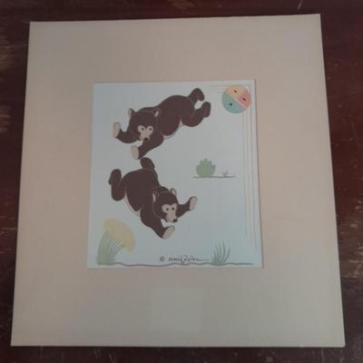 Vintage Gerald Nailor Navajo Artist Silkscreen Bear Cubs Playing Silkscreen Replica