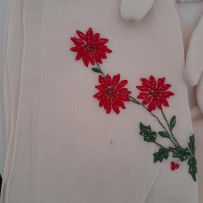 Beautiful floral Beaded Evening Clutch, vintage white gloves, antique feather headband and silk scarf
