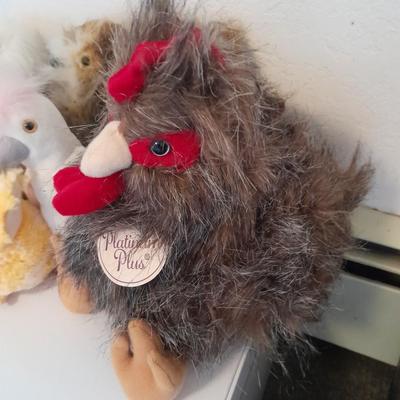 Collection of Plush birds, Chicken & baby, flamingo, owls, hawk and eagle