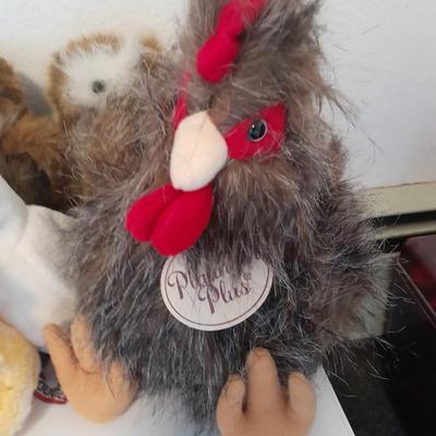 Collection of Plush birds, Chicken & baby, flamingo, owls, hawk and eagle