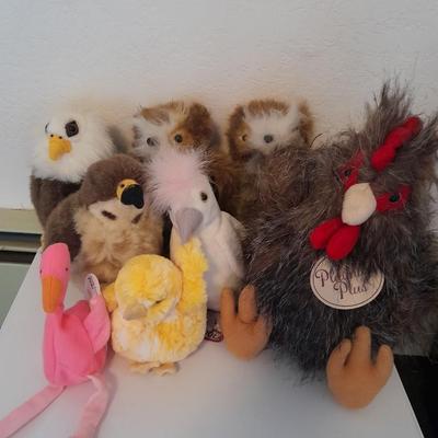 Collection of Plush birds, Chicken & baby, flamingo, owls, hawk and eagle