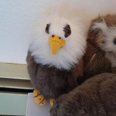 Collection of Plush birds, Chicken & baby, flamingo, owls, hawk and eagle