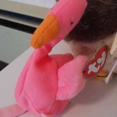 Collection of Plush birds, Chicken & baby, flamingo, owls, hawk and eagle