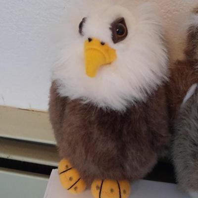 Collection of Plush birds, Chicken & baby, flamingo, owls, hawk and eagle