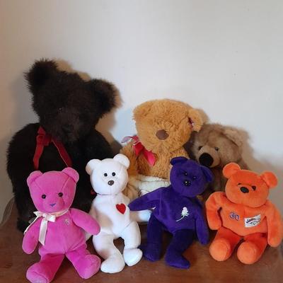 Collection of plush teddy bears TY, Barbie and others