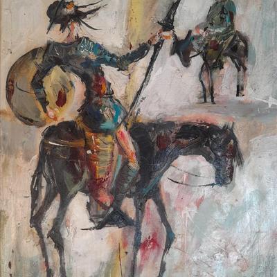Original oil artwork Don Quixote Sancho Panza oil by Pepin 1985