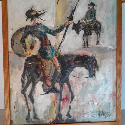 Original oil artwork Don Quixote Sancho Panza oil by Pepin 1985