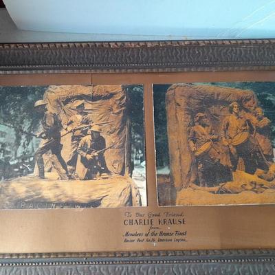 Antique framed military picture - gift from the members of the bronze float Racine post No, 76 American Legion