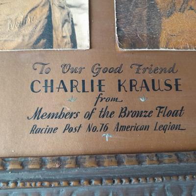Antique framed military picture - gift from the members of the bronze float Racine post No, 76 American Legion