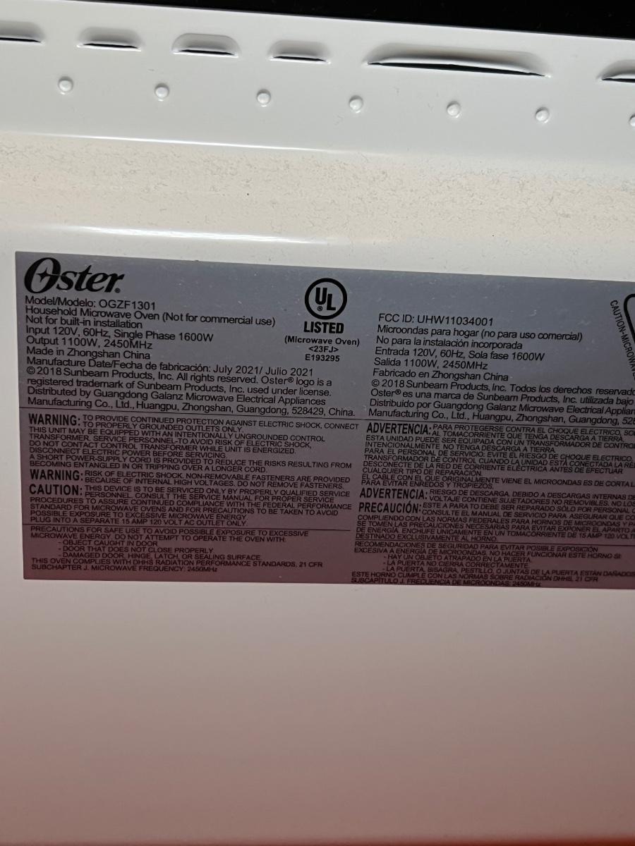 Oster OGZF1301 Microwave (KRG)