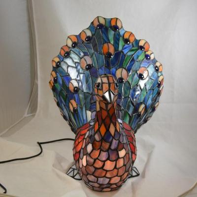Stained Glass Peacock Lamp, Missing Crest