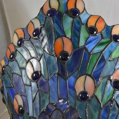Stained Glass Peacock Lamp, Missing Crest