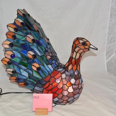 Stained Glass Peacock Lamp, Missing Crest