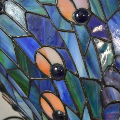 Stained Glass Peacock Lamp, Missing Crest