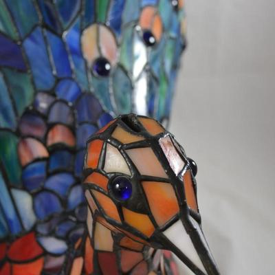 Stained Glass Peacock Lamp, Missing Crest
