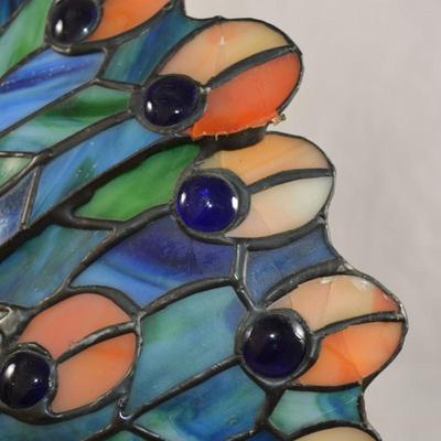 Stained Glass Peacock Lamp, Missing Crest
