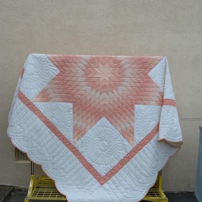 Unique Vintage Pink & White Lone Star Quilt