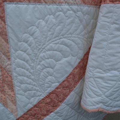 Unique Vintage Pink & White Lone Star Quilt