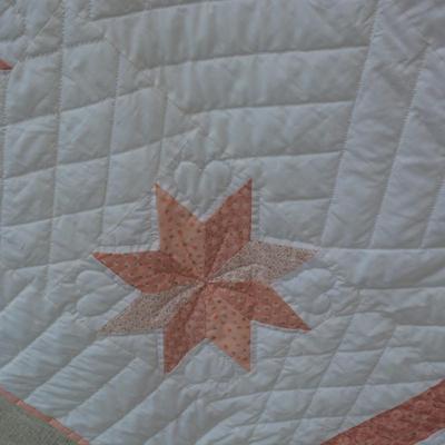 Unique Vintage Pink & White Lone Star Quilt