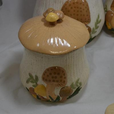 Vintage ARNELS Cottagecore Mushroom Canisters with Creamer & Sugar Bowl