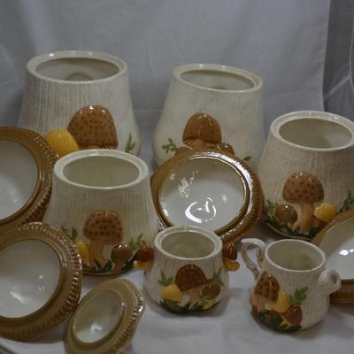 Vintage ARNELS Cottagecore Mushroom Canisters with Creamer & Sugar Bowl