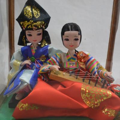 Vintage Korean Dolls in Glass Case
