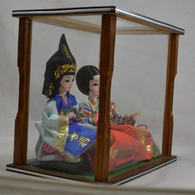 Vintage Korean Dolls in Glass Case