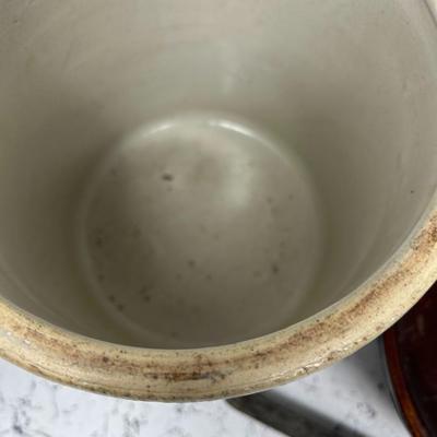 Vintage crock, Bowl and Strainer Ladles
