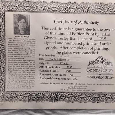 GLYNDA TURLEY SIGNED LIMITED EDITION "IN FULL BLOOM III" FRAMED PRINT 1673/7500 COA