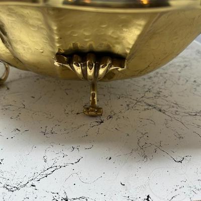 Brass ornate platter/bowl cigar ash tray & brass basket