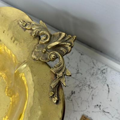 Brass ornate platter/bowl cigar ash tray & brass basket