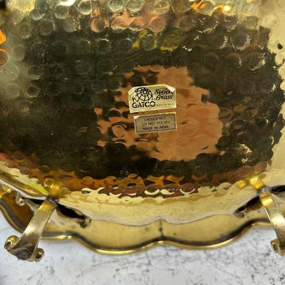 Brass ornate platter/bowl cigar ash tray & brass basket