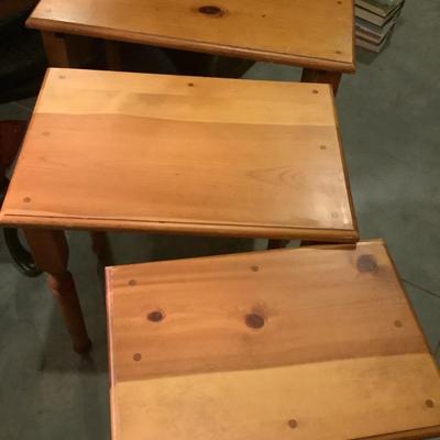 3-Knotted pine nesting tables 22â€H 24â€ x 16â€