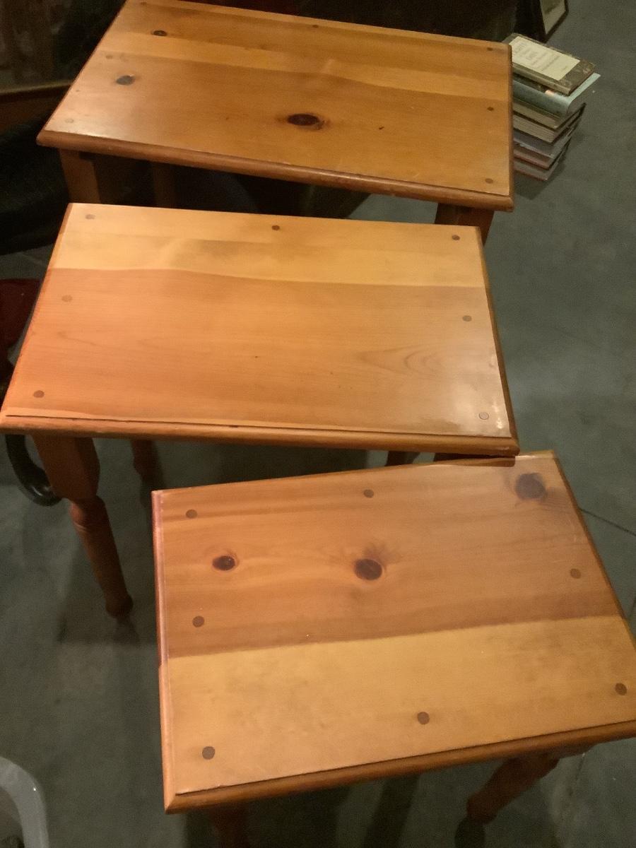 3Knotted pine nesting tables 22”H 24” x 16”