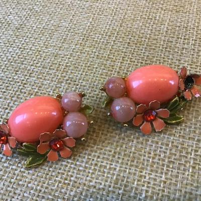 Vintage Selro Selini  Rhinestone Flower earrings