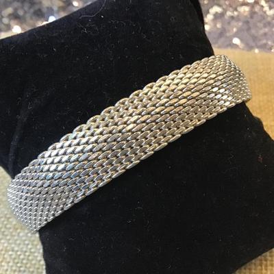 7.5â€, vintage GC Sterling silver  wide bracelet, 925 unique mesh chain