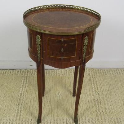 Vintage Inlaid Oval Shaped Side Table with Ormalu