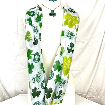 262 Shamrock Infinity Scarf, Shamrock Rhinestone Necklace and Earring