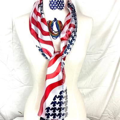 263 USA Scarf, Star Earrings, Rainbow Bracelet