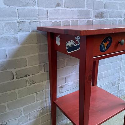 Red Accent Table with Drawer