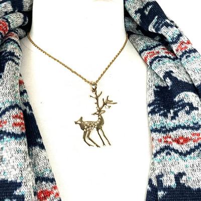 273 Reindeer Winter Infinity Scarf with Reindeer Necklace, Earrings, Feather Earrings, Horse Bit Bracelet