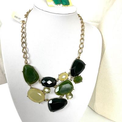 275 Shamrock Infinity Shawl, Green Statement Necklace and Earrings