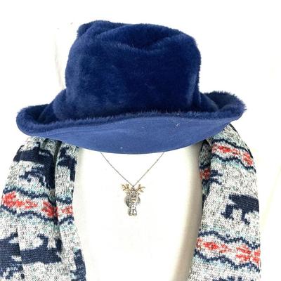 276 Reindeer Winter Infinity Scarf, Bucket Hat, Reindeer Necklace and Silvertone Bracelet