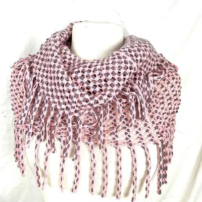 279 Pink Knit Infinity Tube Scarf, Pink Headband, Heart Earrings, Buckle Rhinestone Barrette
