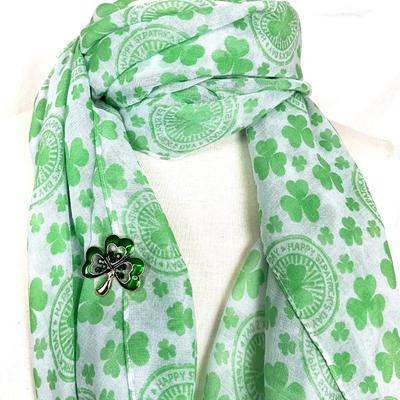 280 St. Patty's Day Scarf, Shamrock Necklace, Earrings, Brooch