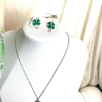 280 St. Patty's Day Scarf, Shamrock Necklace, Earrings, Brooch