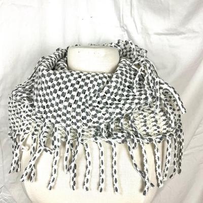 281 Grey and White Tubular Infinity Scarf, Headwrap, Three Pairs of Earrings, Silver Ball Necklace