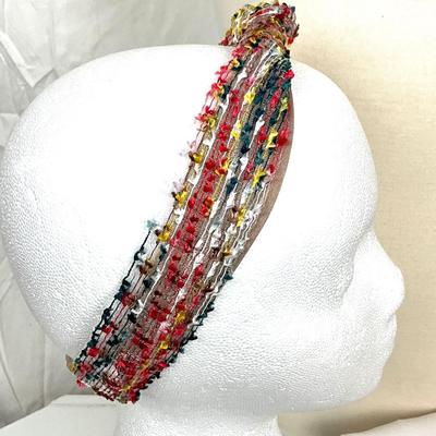 282 Red/Orange Headwrap, Necklace, Crab Earrings, Red Bangle Bracelets